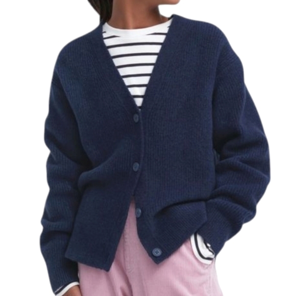 Uniqlo cardigan ribbed sweater Navy  Blue Button Down - Picture 6 of 16